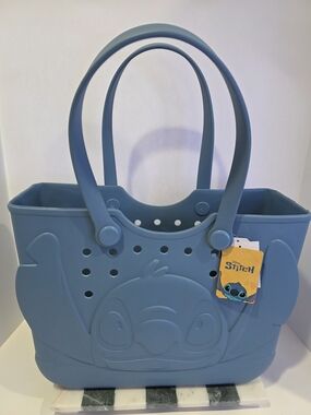 Disney Lilo & Stitch Blue EVA Molded Tote Bag - Waterproof Rubber Beach Bag NWT.